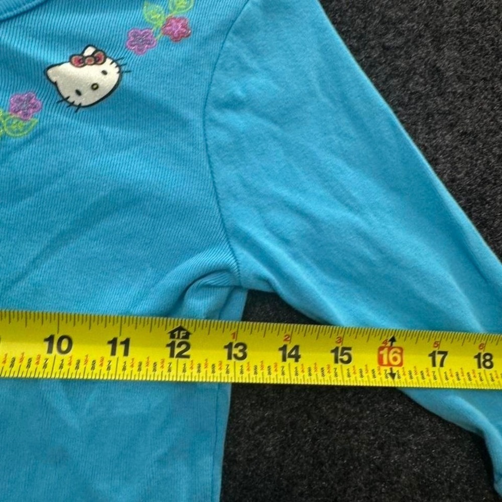 Vintage Hello Kitty Blue Ribbed Floral Keyhole Baby Tee Top Womens XS - Picture 8 of 8